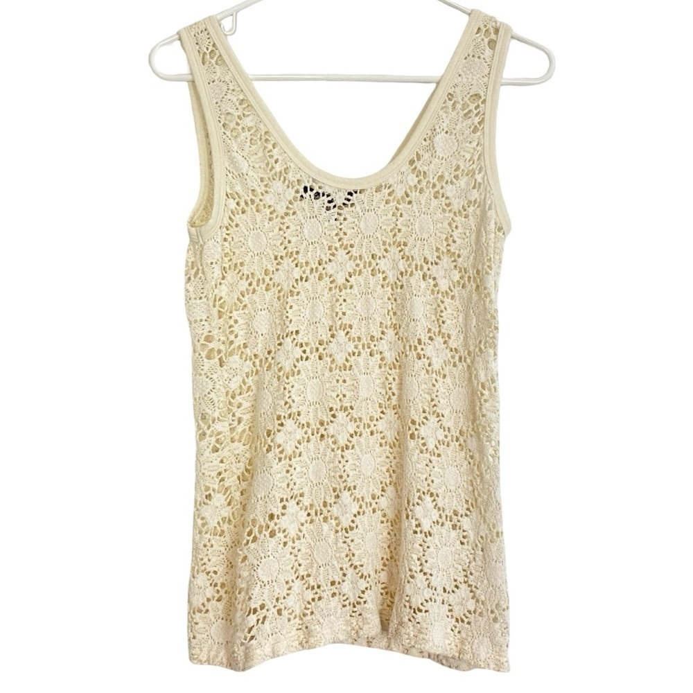 Karen Kane Crochet Knit Tank Top Womens Size Medium Cream Stretch Lace Shirt